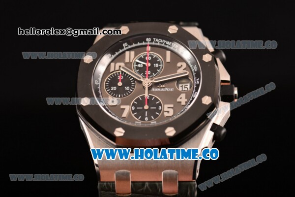 Audemars Piguet Royal Oak Offshore Doha Limited Edition Clone AP Calibre 3126 Automatic Steel Case with Black PVD Bezel and White Arabic Numeral Markers - Grey Leather Strap (J12) - Click Image to Close
